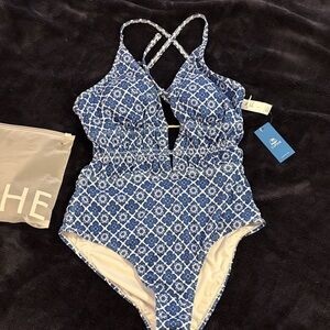 Cupshe Blue and White Patterned One Piece Swimsuit